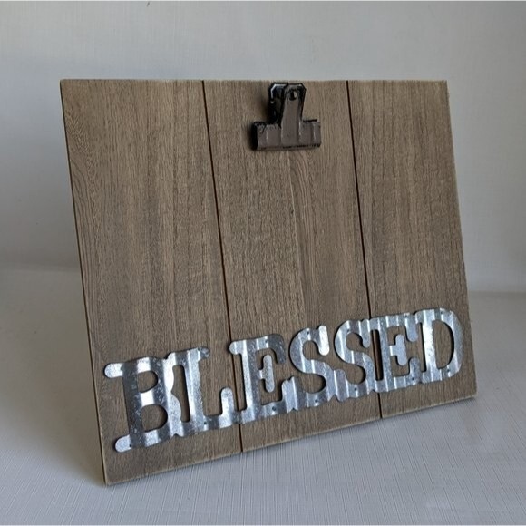 Blessed Farmhouse Decor Photo Clip Picture Wooden Frame Rustic Look Metal Text - Picture 7 of 9